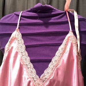 Elegant Moments - Lace Trim Satin Gown - Pink